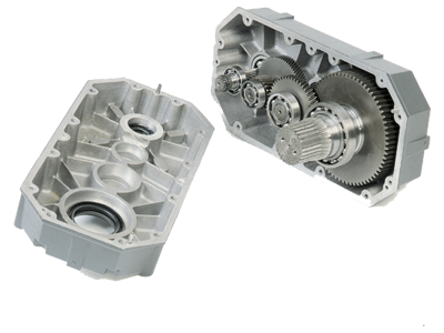 Gear Box - 3 steps helical gear, life-lubricated (semi-fluid grease), compromising 0-ring seals and lip seal at shaft end (BH2)